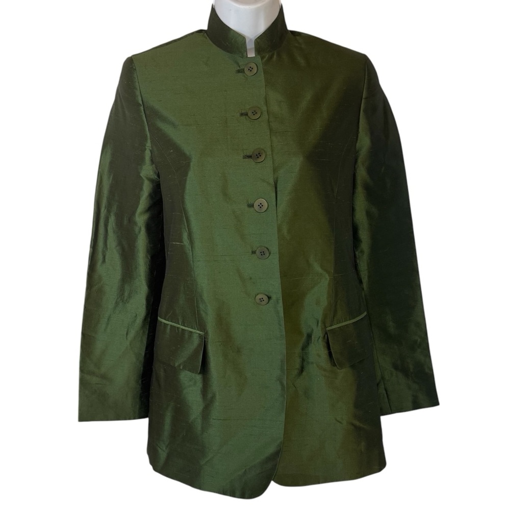 BARNEY’S NEW YORK GREEN SILK NEHRU JACKET 38/4